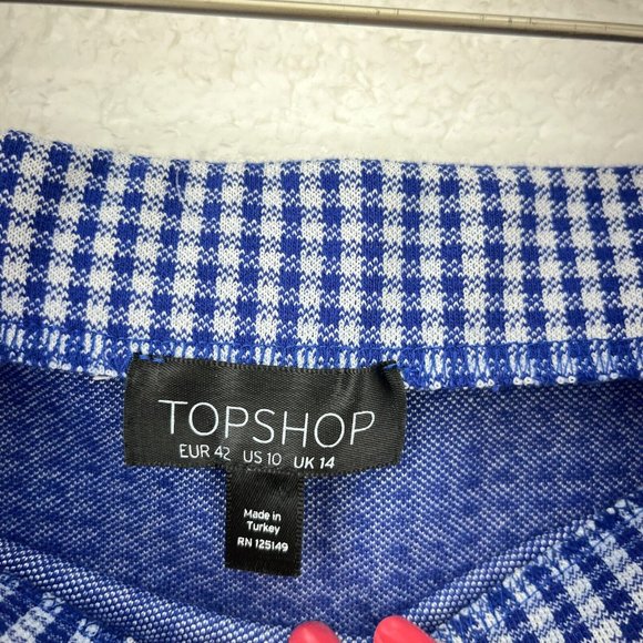 TOPSHOP Blue & White Plaid Mini Skirt Size 10 - Picture 3 of 3